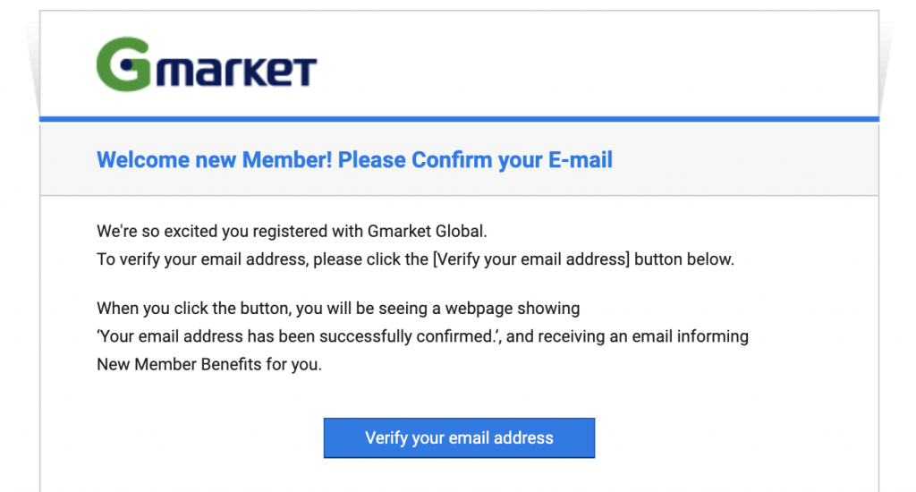 Gmarket 倉庫地址填寫教學Step 3：驗證電郵地址後，回到 Gmarket 登入帳號。