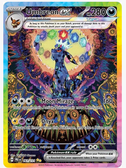 Umbreon ex - 161/131 - SV: Prismatic Evolutions (PRE)　【最新】TCGplayer最新カードランキング-ポケモンカードは日本より安いか？価格比較と海外購入ガイド　Umbreon ex - 161/131 - SV: Prismatic Evolutions (PRE)